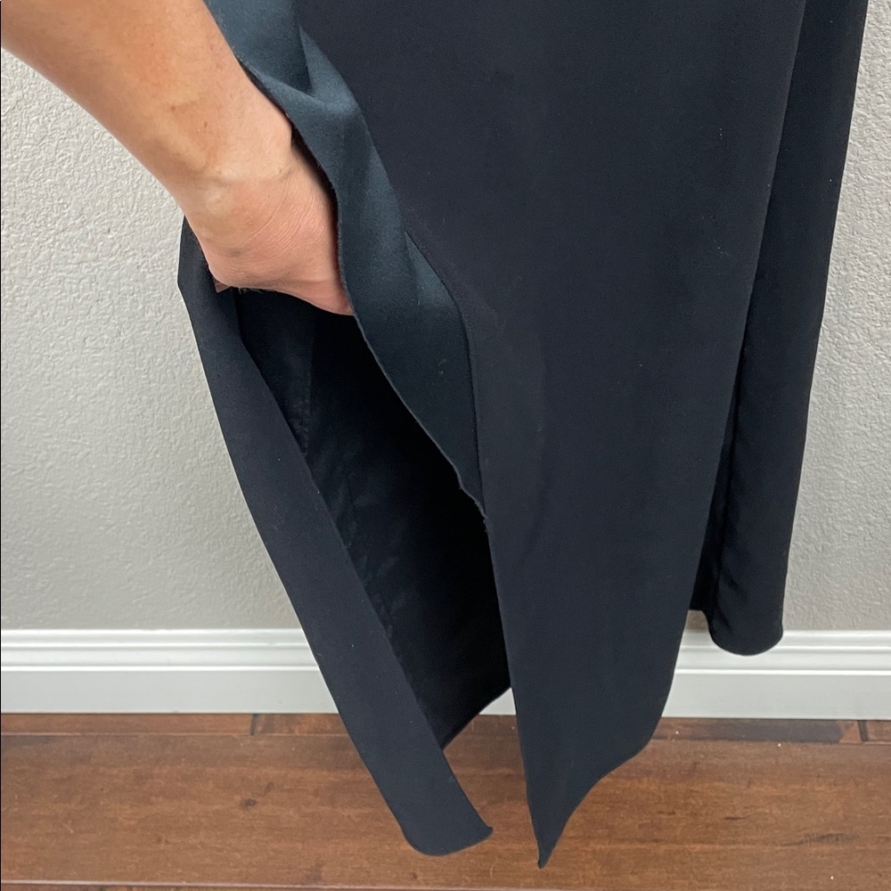 Halston Heritage Draped Column Gown Black Maxi Dress Ruffle Sz 4 - Picture 15 of 15